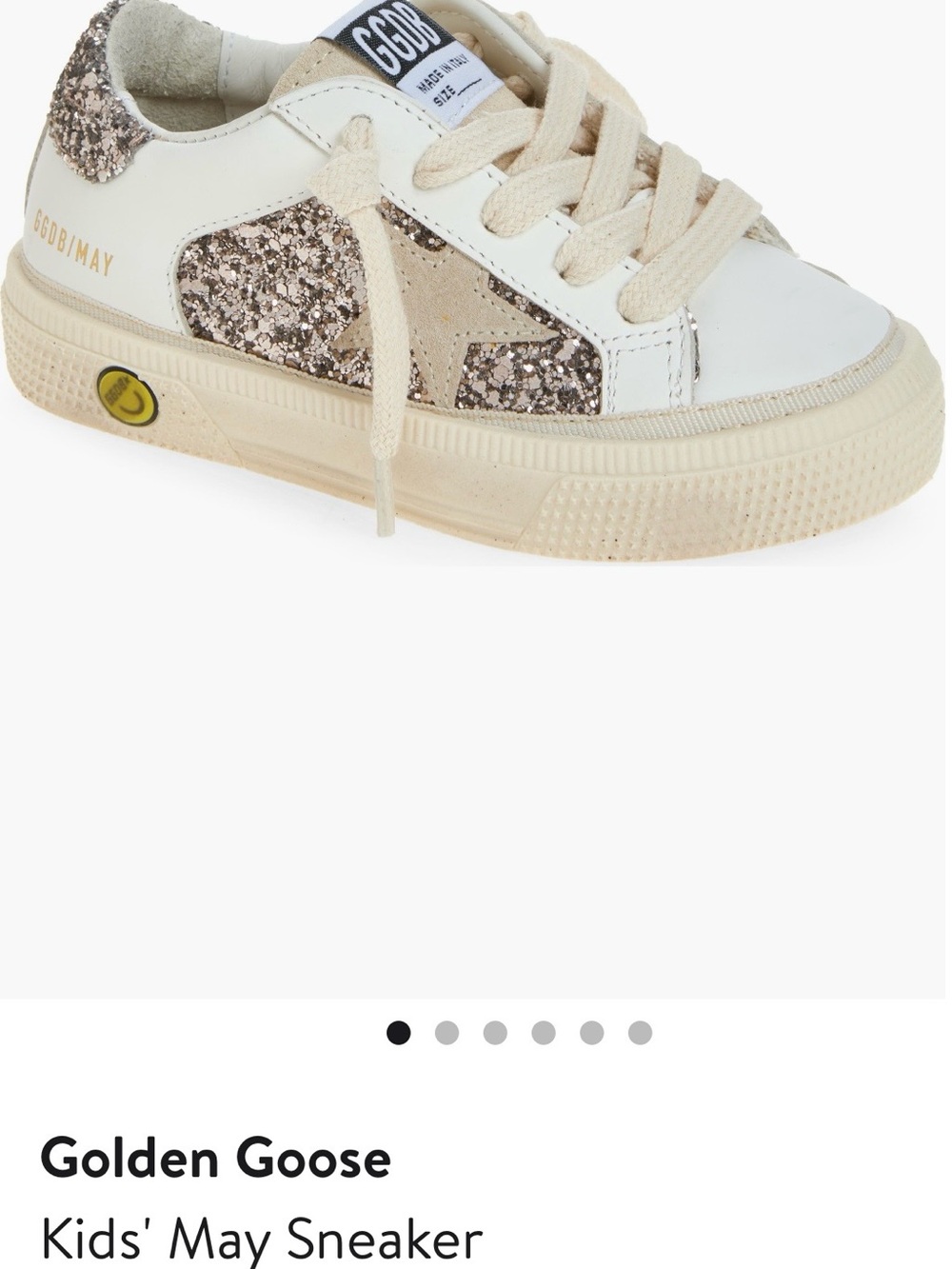 Golden Goose Kids May Glitter Star Sneaker in White and Gold Glitter